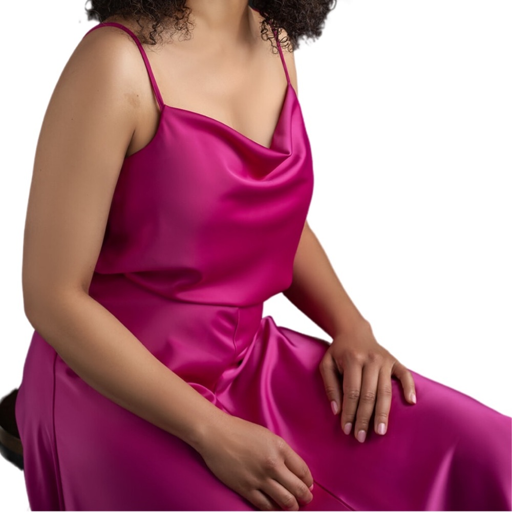 Banana Republic Satin Fuchsia Drape Neck Camisole w/ Adjustable Straps and Skirt